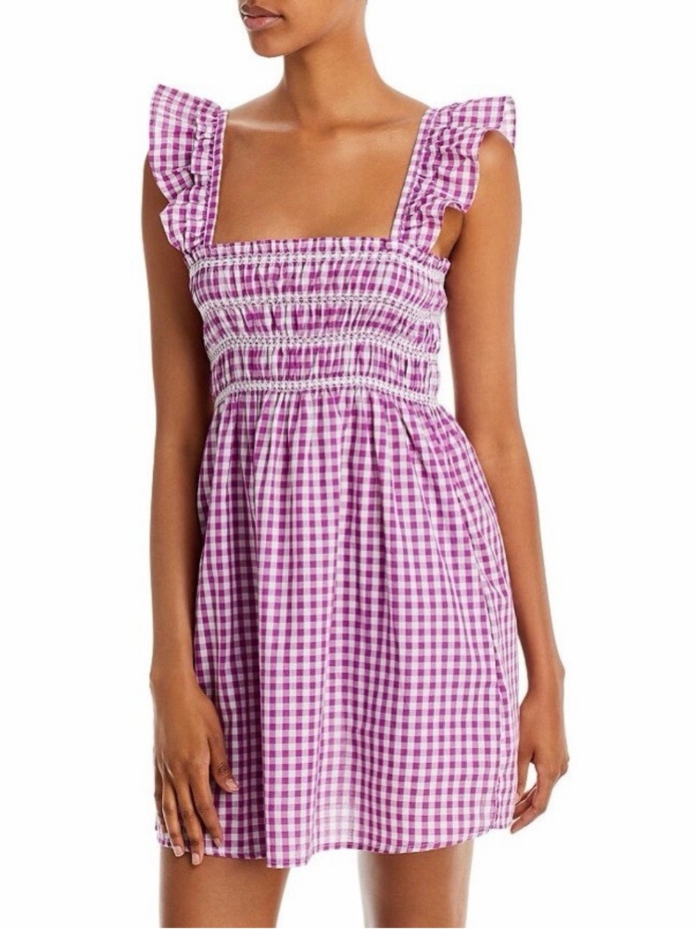 French Connection Purple and White Gingham Smocked Dress